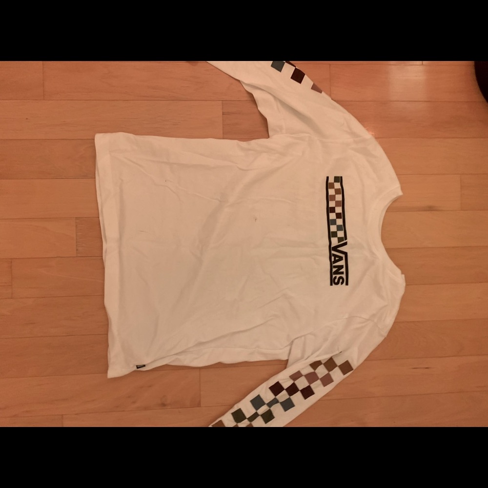 Vans sweater with multi colored checkered design.